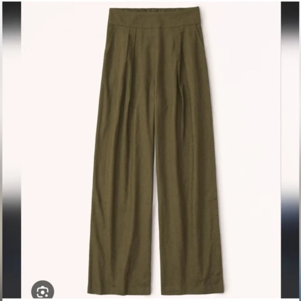 Abercrombie Linen Blend Pleated Wide Leg Pants Size M Green Neutral Minimal Work - Picture 9 of 9